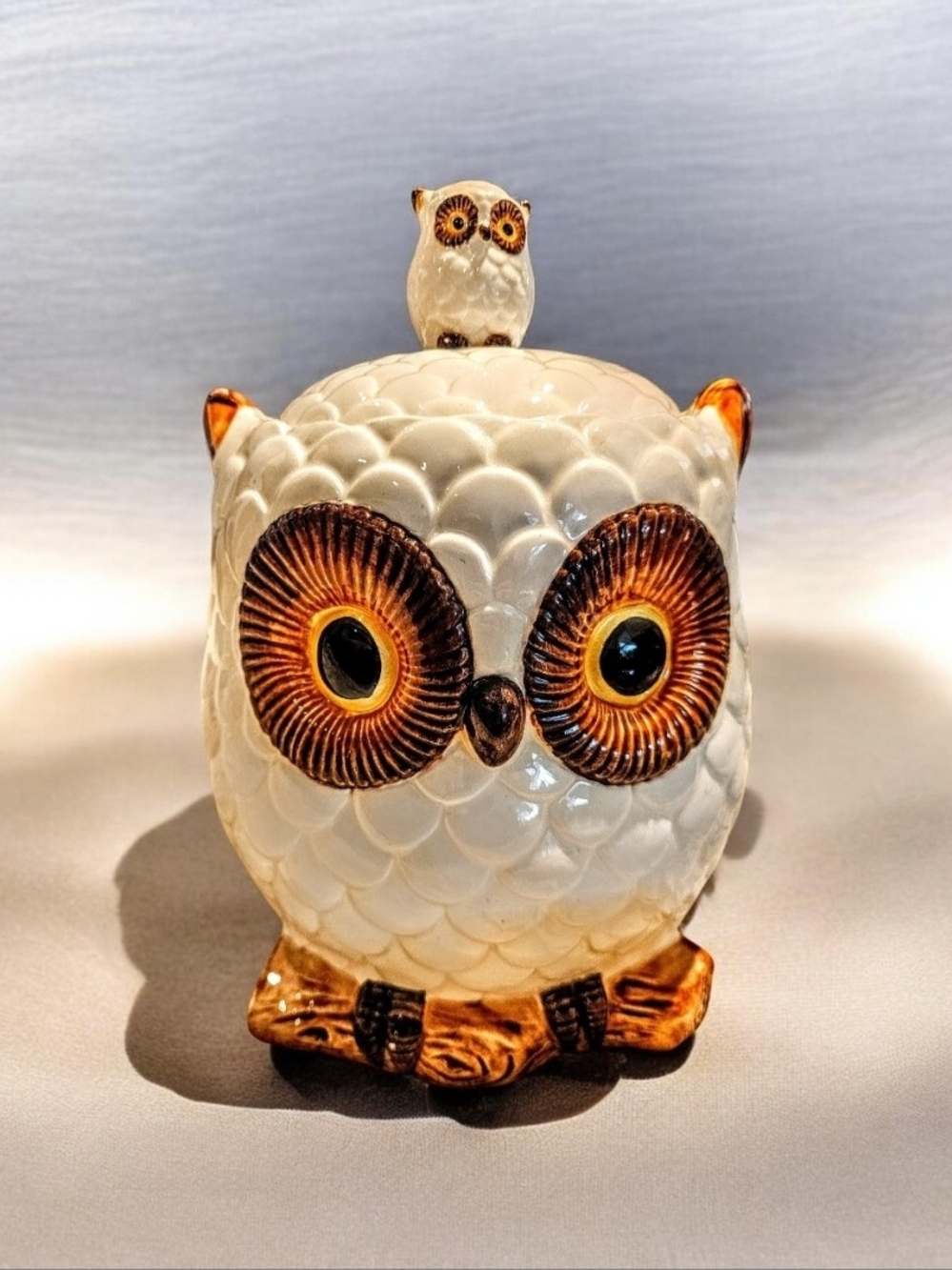 VTG NAPCO Ceramic White Owl Decorative Cookie Jar
